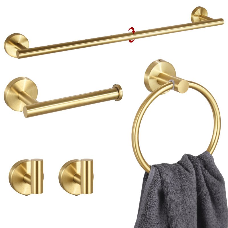 5PCS Matt Gold Stainless Steel Bathroom Organizer Set - Wall-Mounted Rotatable Towel Bar, Toilet Paper Holder, Towel Ring & Versatile T-shaped Hooks - Image 1