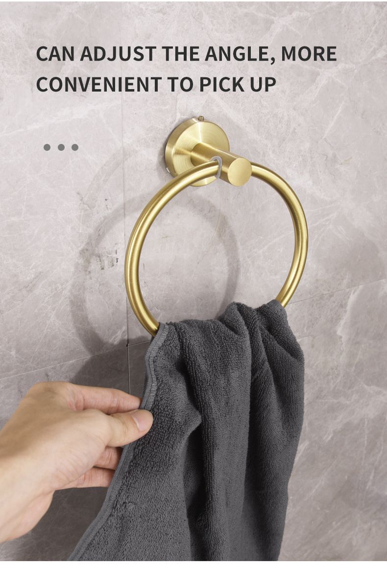 5PCS Matt Gold Stainless Steel Bathroom Organizer Set - Wall-Mounted Rotatable Towel Bar, Toilet Paper Holder, Towel Ring & Versatile T-shaped Hooks - Image 4