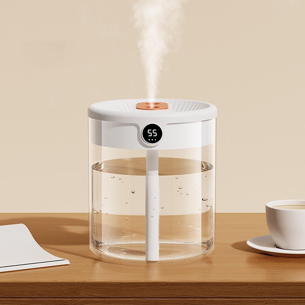 White 2L Dual-Spray Ultrasonic Humidifier and Air Diffuser with Night Light - USB Powered, Quiet Operation, Smart Digital Display & Real-Time Humidity Sensor - Image 1