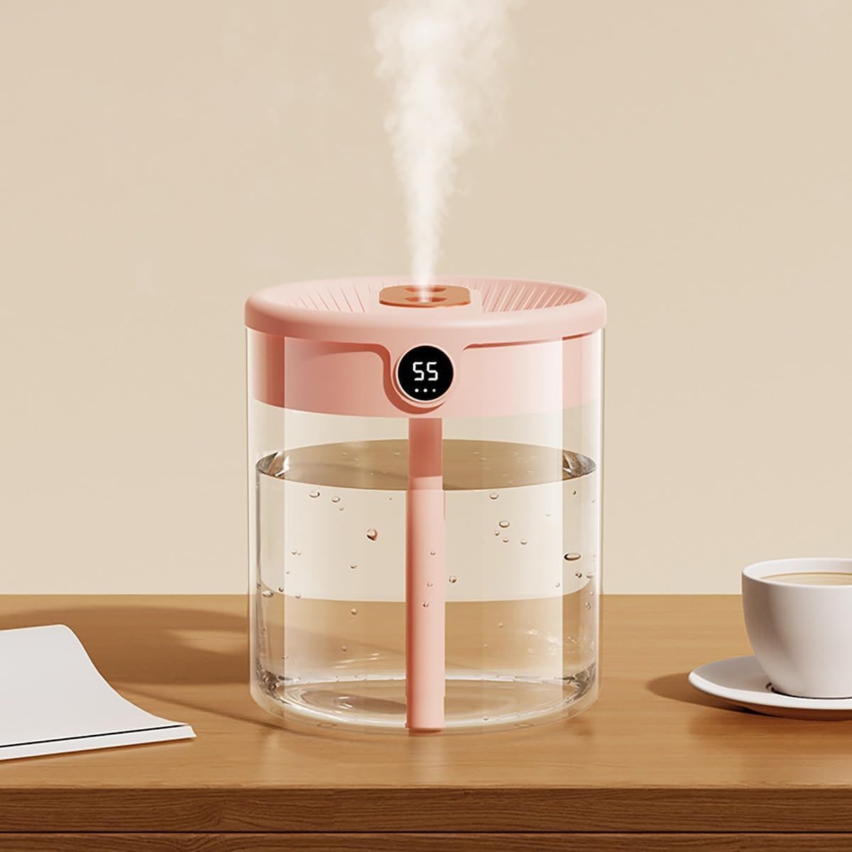 Pink 2L Dual-Spray Ultrasonic Humidifier and Air Diffuser with Night Light - USB Powered, Quiet Operation, Smart Digital Display & Real-Time Humidity Sensor - Image 1