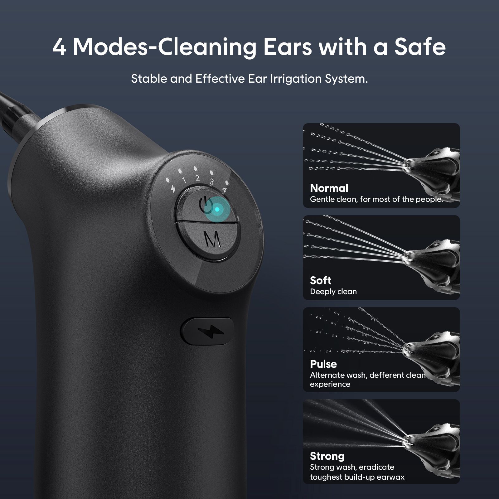 E30 Professional Electric Ear Irrigation and Ear Wax Removal Kit - Type-C Charging, 4 Pressure Levels, 200ML Tank & 10 Specialized Nozzles(9pcs 1-hole Nozzles & 1pcs 5-hole Nozzle) - Image 2