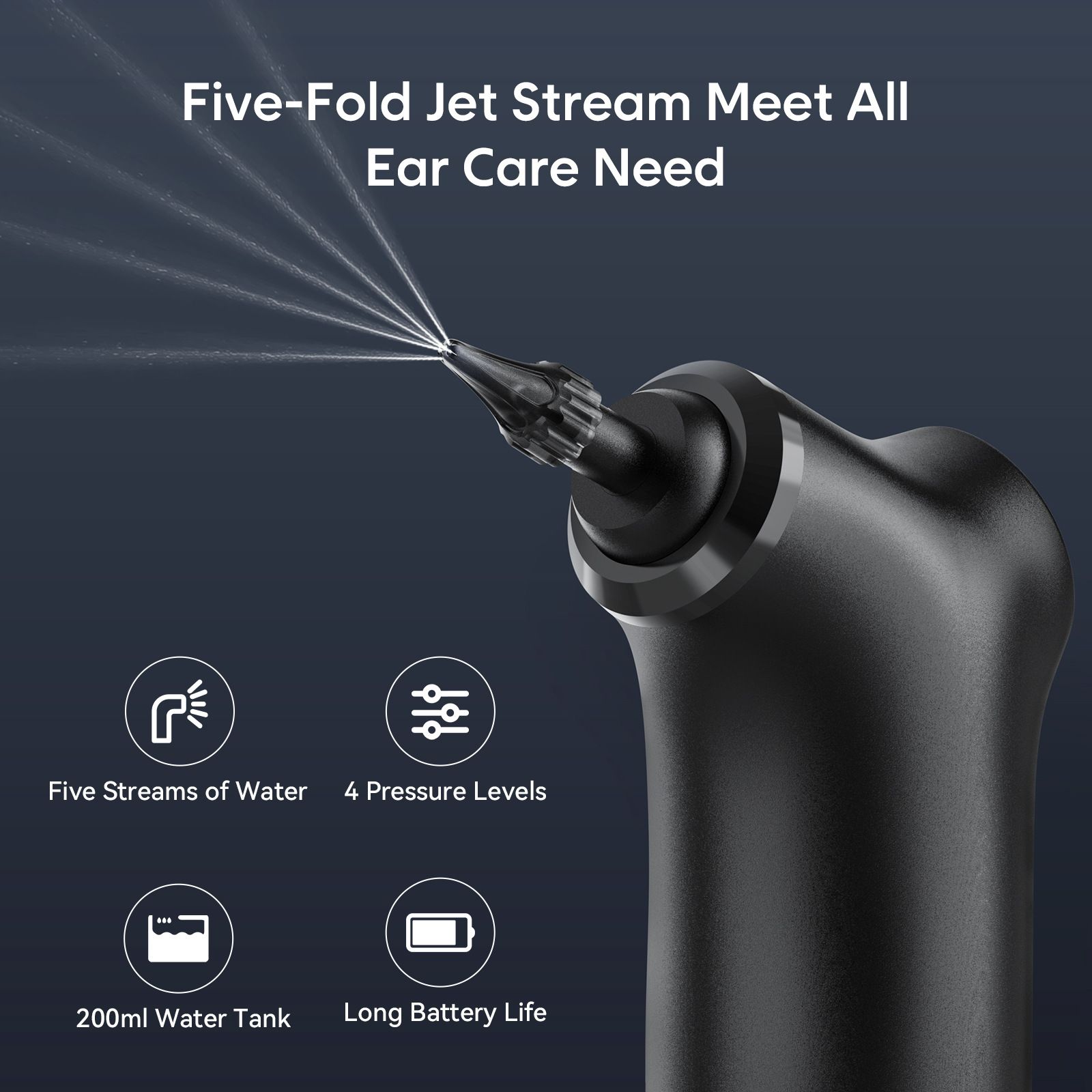 E30 Professional Electric Ear Irrigation and Ear Wax Removal Kit - Type-C Charging, 4 Pressure Levels, 200ML Tank & 10 Specialized Nozzles(9pcs 1-hole Nozzles & 1pcs 5-hole Nozzle) - Image 3