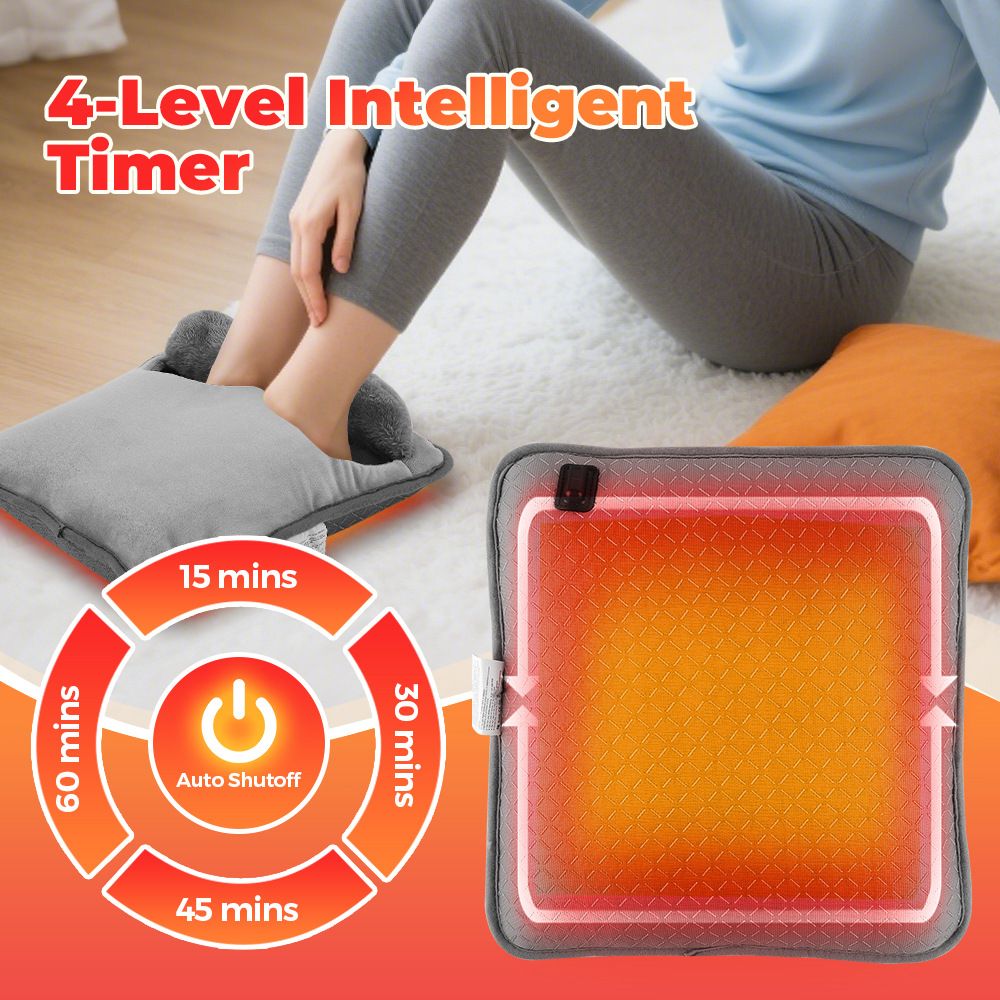 Grey Portable Versatile USB Electric Foot Warmer + Heated Seat Pad Set with 4 Temp Levels & 4 Auto-Shutoff Timer - Soft Fleece Washable Heating Mat - Image 3