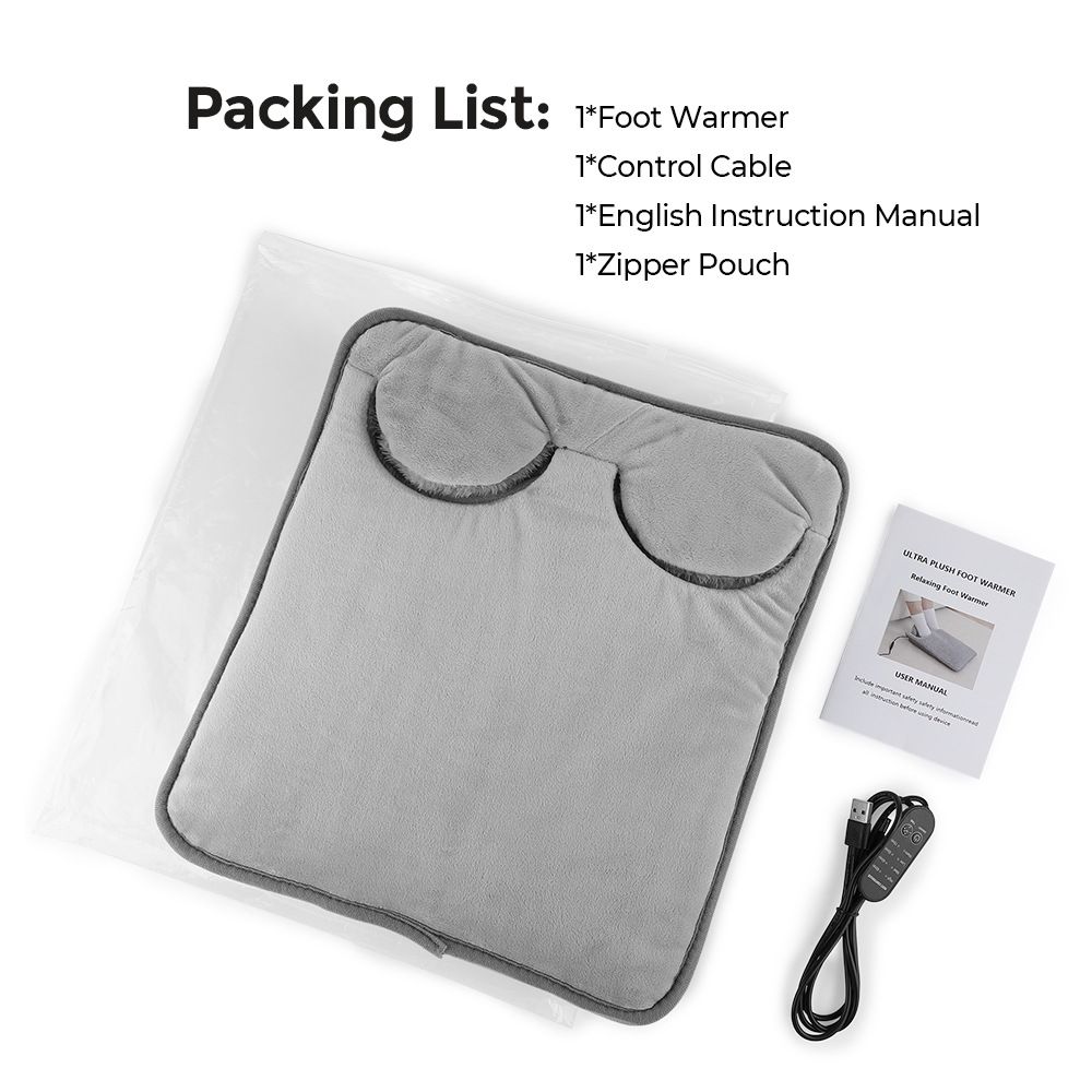 Grey Portable Versatile USB Electric Foot Warmer with 4 Temp Levels & 4 Auto-Shutoff Timer - Soft Fleece Washable Heating Mat - Image 1