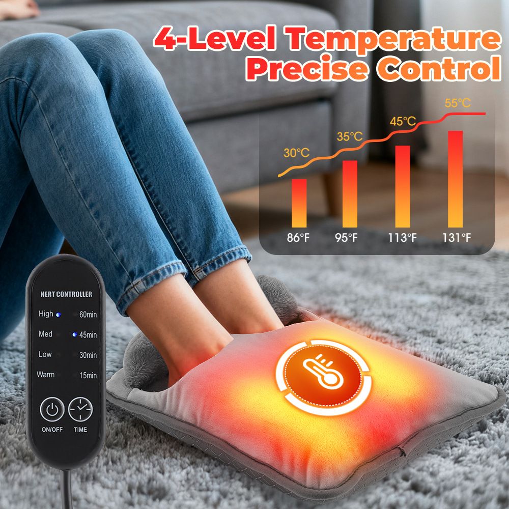 Grey Portable Versatile USB Electric Foot Warmer with 4 Temp Levels & 4 Auto-Shutoff Timer - Soft Fleece Washable Heating Mat - Image 2