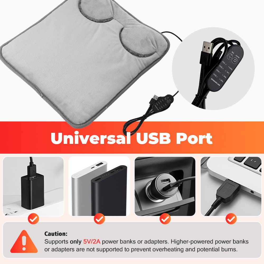 Grey Portable Versatile USB Electric Foot Warmer with 4 Temp Levels & 4 Auto-Shutoff Timer - Soft Fleece Washable Heating Mat - Image 6
