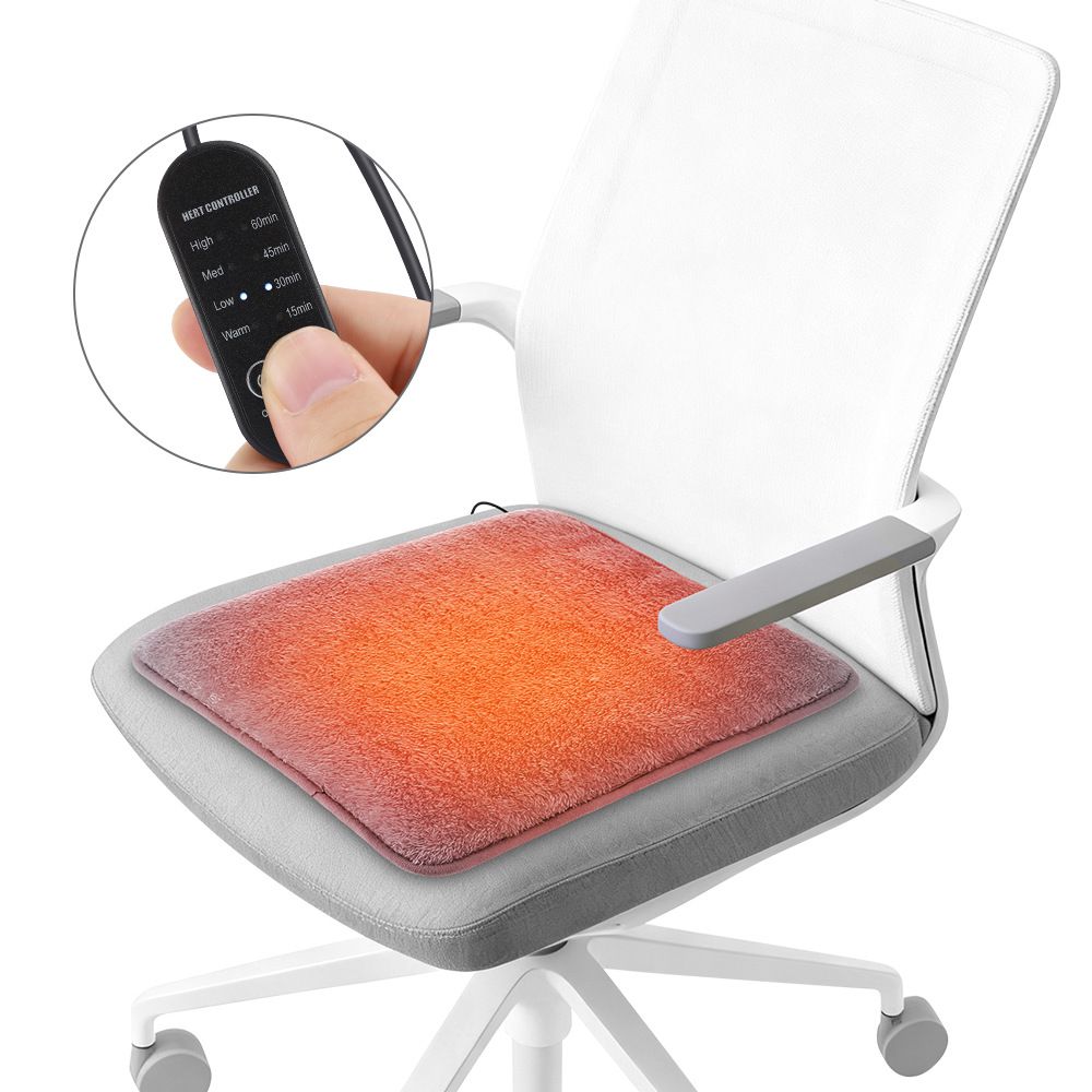 Grey Portable Versatile USB Electric Heated Seat Pad with 4 Temp Levels & 4 Auto-Shutoff Timer - Soft Fleece Washable Heating Mat - Image 1