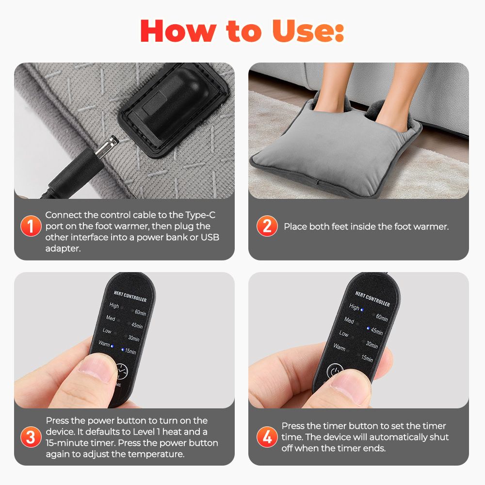 Grey Portable Versatile USB Electric Heated Seat Pad with 4 Temp Levels & 4 Auto-Shutoff Timer - Soft Fleece Washable Heating Mat - Image 8