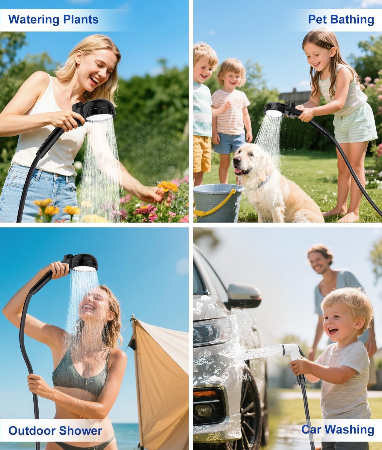 Portable Camping Shower Pump, 6000mAh Rechargable Outdoor Shower Set with 4-Mode Camping Light, 3 Spray Modes & Digital Display, IPX8 Waterproof Pump for Hiking, Travel, Car, Pet - Image 7