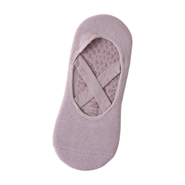 5-Pair Purple Premium Non-Slip Yoga & Pilates Socks with Elastic Cross-Straps - Breathable Cotton Ballet-Style High Grip Socks - Image 1