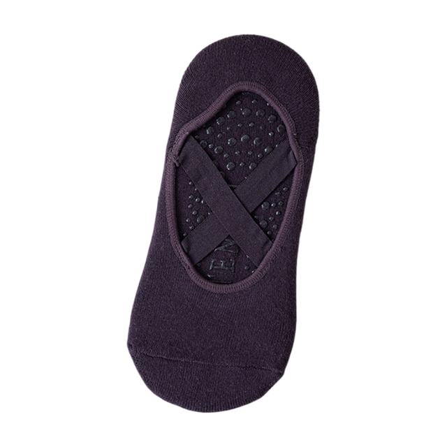 5-Pair Dark Purple Premium Non-Slip Yoga & Pilates Socks with Elastic Cross-Straps - Breathable Cotton Ballet-Style High Grip Socks - Image 1