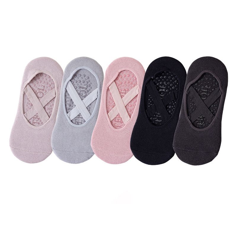 5-Pair Premium Non-Slip Yoga & Pilates Socks with Elastic Cross-Straps - Breathable Cotton Ballet-Style High Grip Socks (5-Colors) - Image 1