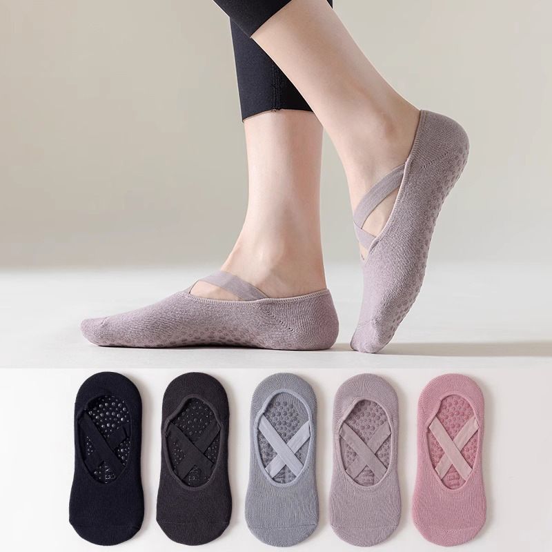 5-Pair Premium Non-Slip Yoga & Pilates Socks with Elastic Cross-Straps - Breathable Cotton Ballet-Style High Grip Socks (5-Colors) - Image 2