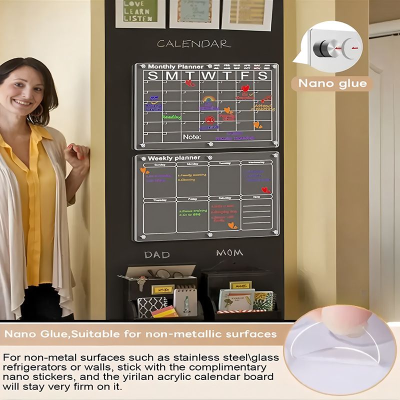 4-Piece Magnetic Acrylic Fridge Monthly + Weekly + Daily Planner Boards Set - Reusable Minimalist Memo Board with 6 Markers and Dry Eraser - Image 3