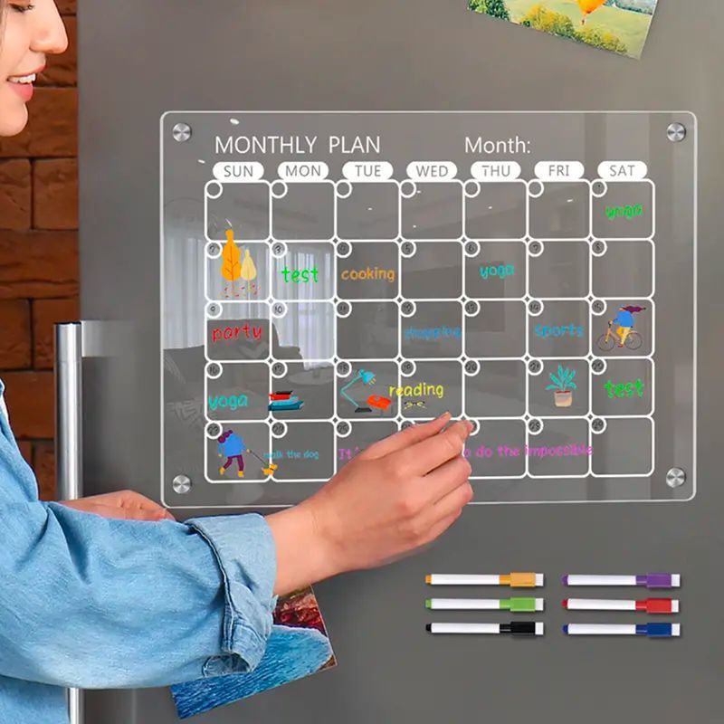 4-Piece Magnetic Acrylic Fridge Monthly + Weekly + Daily Planner Boards Set - Reusable Minimalist Memo Board with 6 Markers and Dry Eraser - Image 5