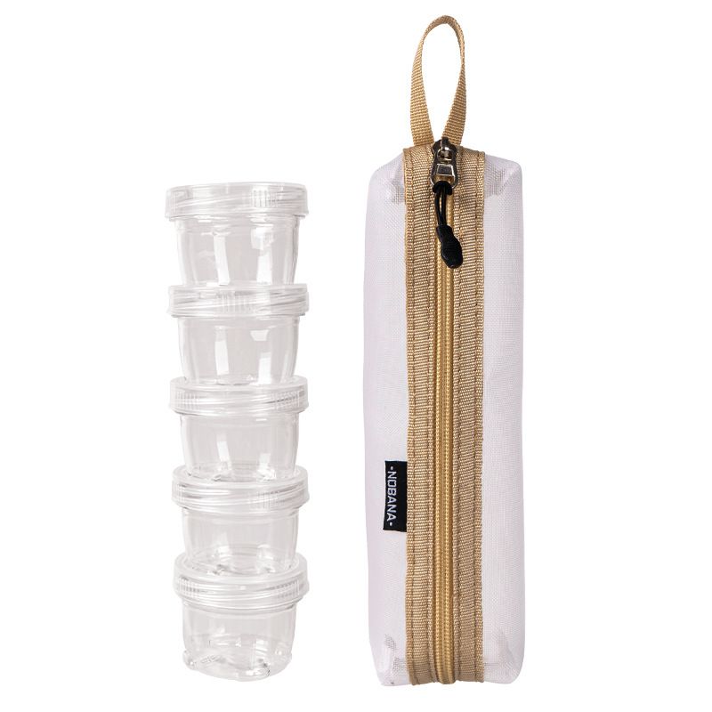 5-Piece Lightweight Stackable Outdoor Spice Jar Set for BBQ Picnic & Travel - Portable Camping Seasoning Kit with White Mesh Storage Bag - Image 1