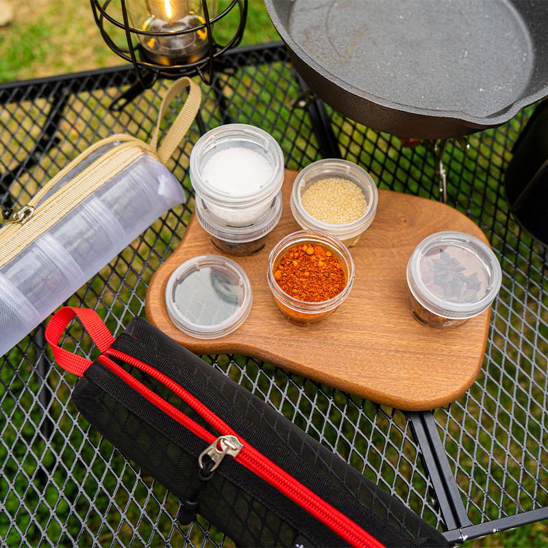 5-Piece Lightweight Stackable Outdoor Spice Jar Set for BBQ Picnic & Travel - Portable Camping Seasoning Kit with White Mesh Storage Bag - Image 3