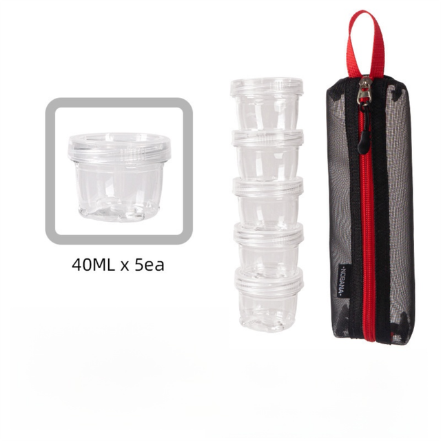 5-Piece Lightweight Stackable Outdoor Spice Jar Set for BBQ Picnic & Travel - Portable Camping Seasoning Kit with Black Mesh Storage Bag - Image 1