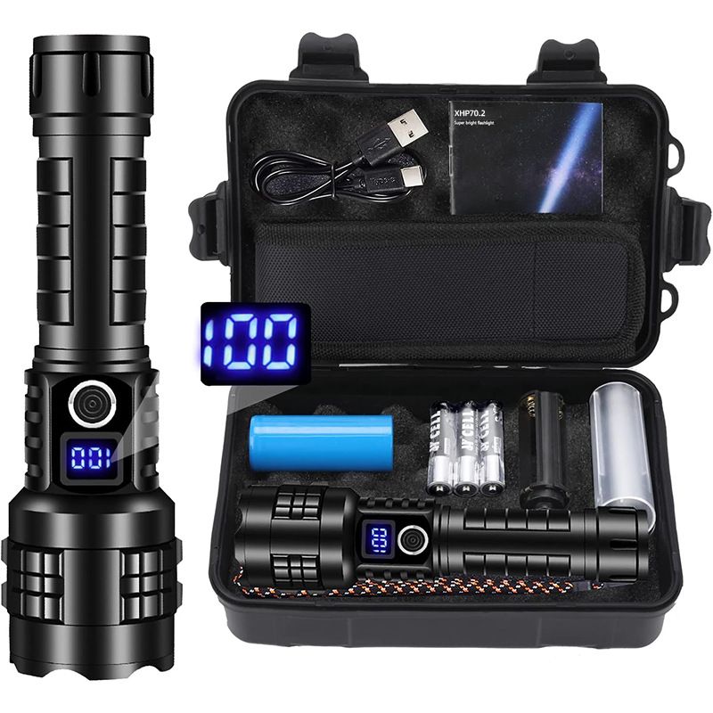 Gift Box Heavy Duty LED Flashlight and Tactical Torch - Waterproof & High Power, Zoomable 5 Modes, USB-C Rechargeable, Digital Display & Emergency Power Bank for Home & Outdoor Use - Image 1