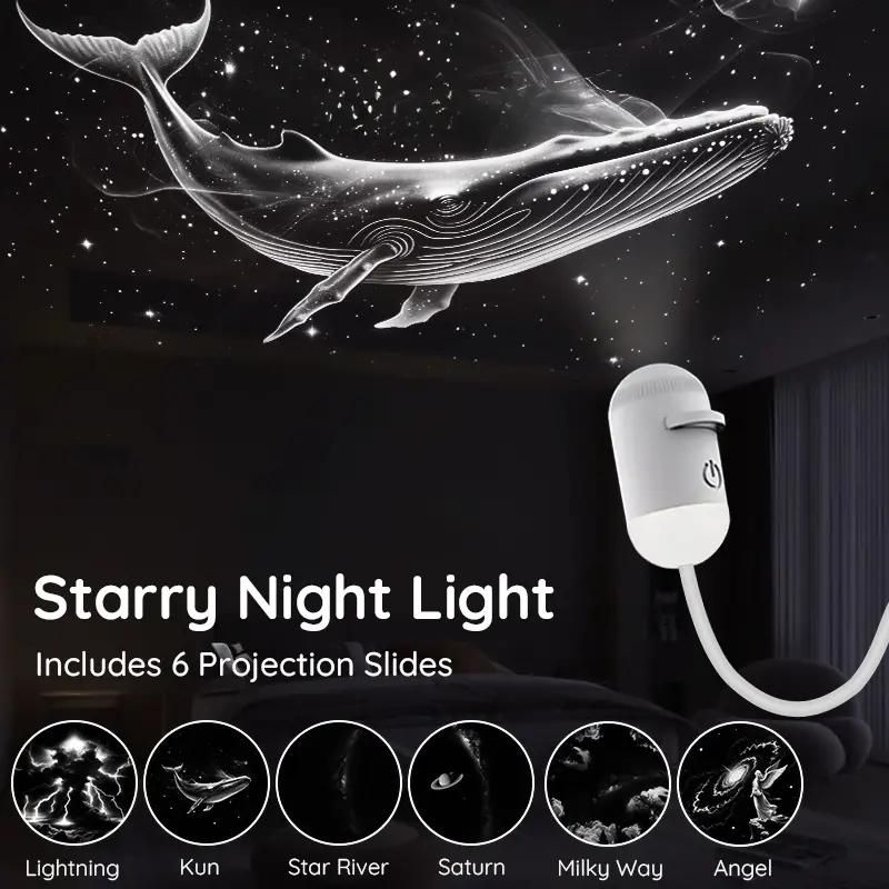 Portable USB Galaxy Night Light Projector with 6 Projection Films - Touch-Controlled Rotating Starry Sky Lamp for Bedroom, Nursery and Car - Image 1