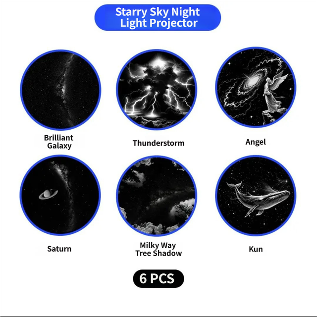 Portable USB Galaxy Night Light Projector with 6 Projection Films - Touch-Controlled Rotating Starry Sky Lamp for Bedroom, Nursery and Car - Image 3