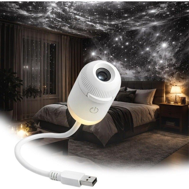 Portable USB Galaxy Night Light Projector with 12 Projection Films - Touch-Controlled Rotating Starry Sky Lamp for Bedroom, Nursery and Car - Image 1