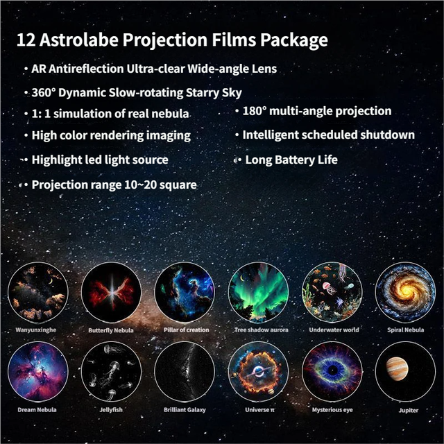 Portable USB Galaxy Night Light Projector with 12 Projection Films - Touch-Controlled Rotating Starry Sky Lamp for Bedroom, Nursery and Car - Image 2