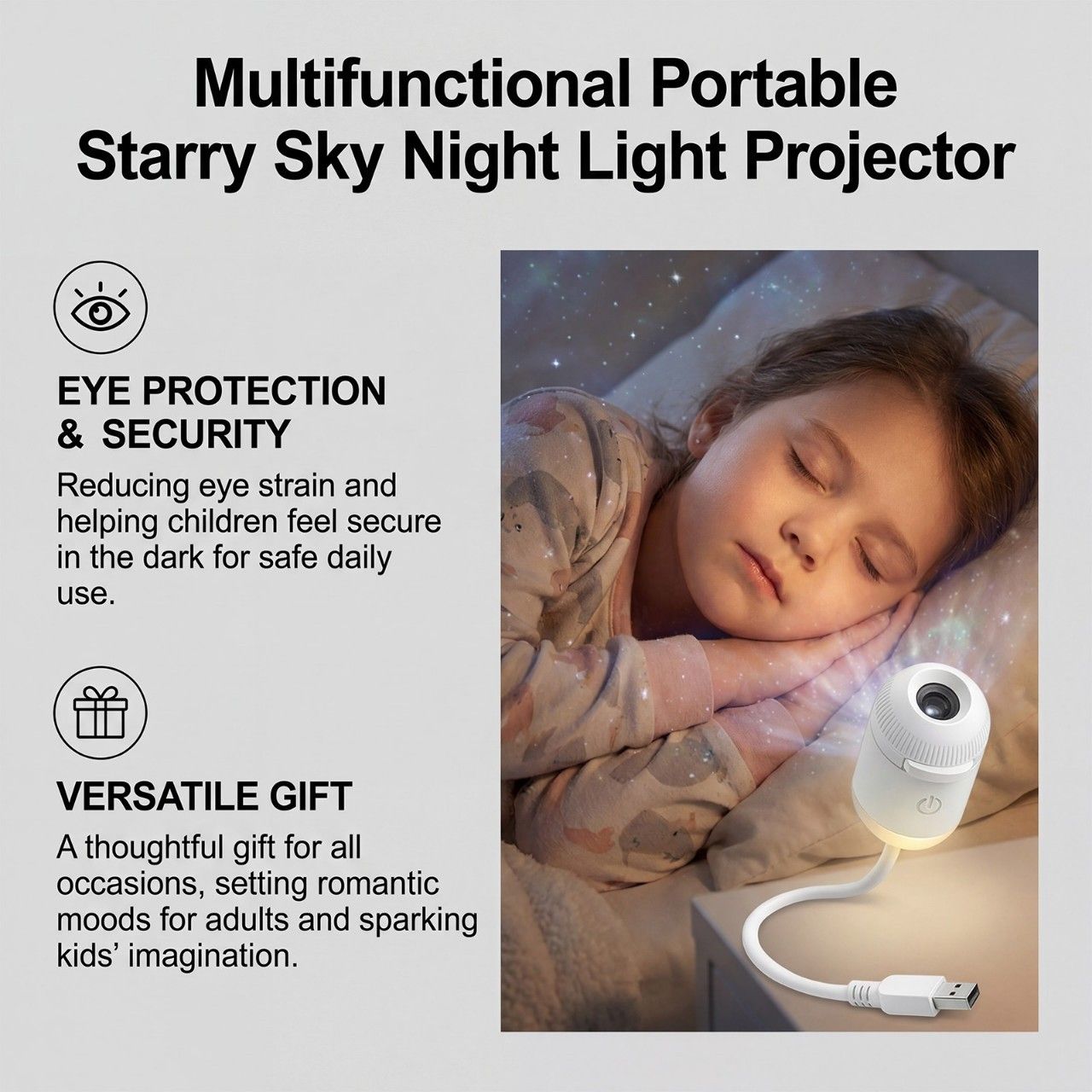 Portable USB Galaxy Night Light Projector with 12 Projection Films - Touch-Controlled Rotating Starry Sky Lamp for Bedroom, Nursery and Car - Image 3