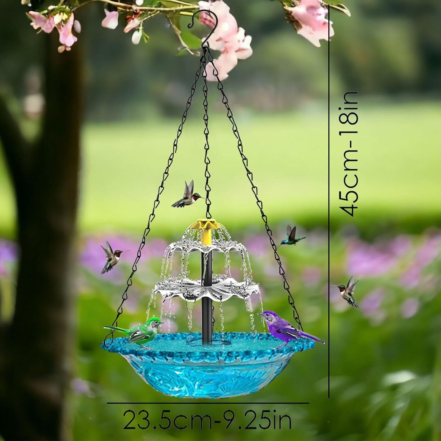Red Solar Hanging 3-Layer Cascade Bird Bath Fountain & Wildlife Feeder - 9.25