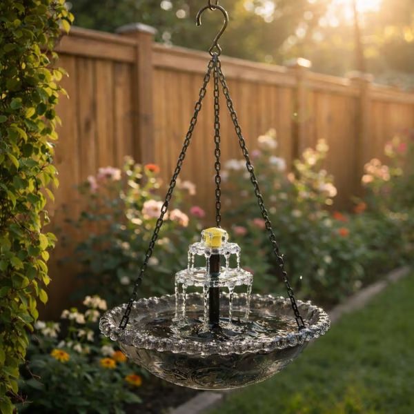 Grey Solar Hanging 3-Layer Cascade Bird Bath Fountain & Wildlife Feeder - 9.25