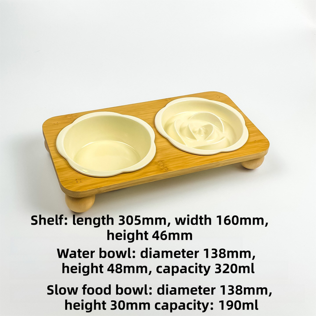 Yellow Ceramic Floral Cat Slow Feeder(190ML) & Water Bowl(320ML) Set - Dishwasher Safe Pet Dual Dining Kit with Neck-Friendly Elevated Stand - Image 2