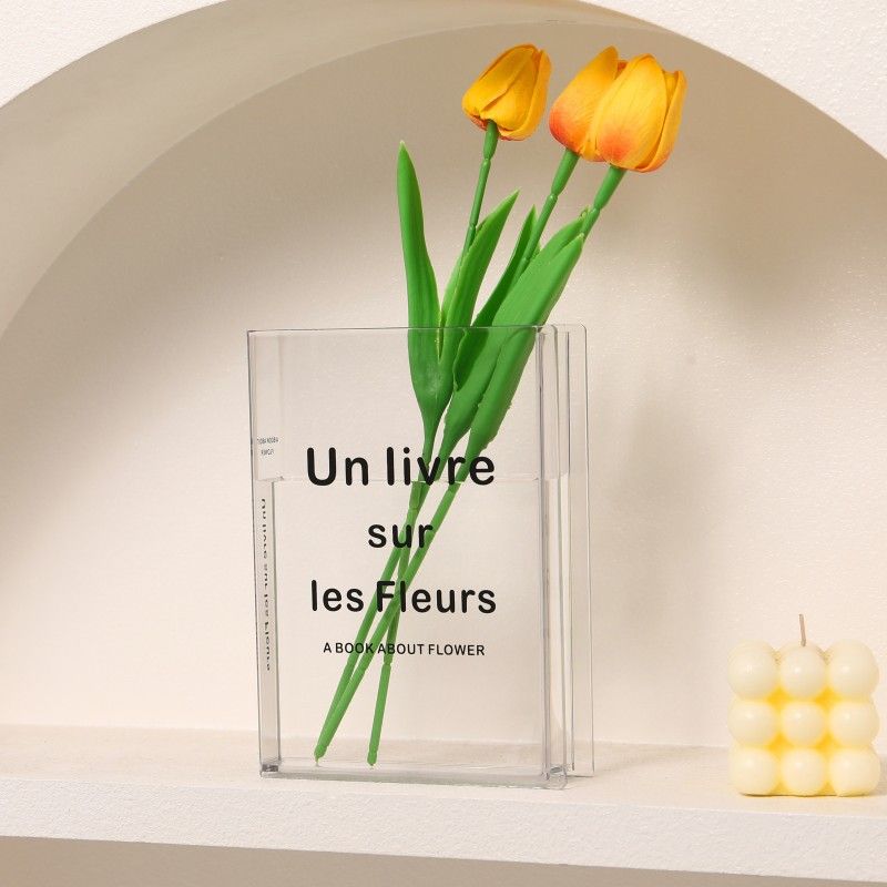 Minimalist Clear Acrylic Book Vase (Un livre sur les Fleurs) - Space Saving Desktop Ornament & Bookish Gift- Durable Unbreakable Hydroponic Vessel for Home and Office Decor - Image 1