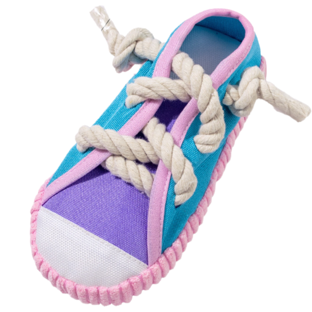 2-Pack Pink and Purple Bite Resistant Slipper Interactive Dog Toy Built in BB Squeaky & Bell - Durable Oxford Cloth and Cotton Rope Chew Toy for Teeth Cleaning & Boredom Relief - Image 1