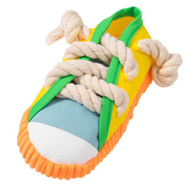 2-Pack Yellow Bite Resistant Slipper Interactive Dog Toy Built in BB Squeaky & Bell - Durable Oxford Cloth and Cotton Rope Chew Toy for Teeth Cleaning & Boredom Relief - Image 1