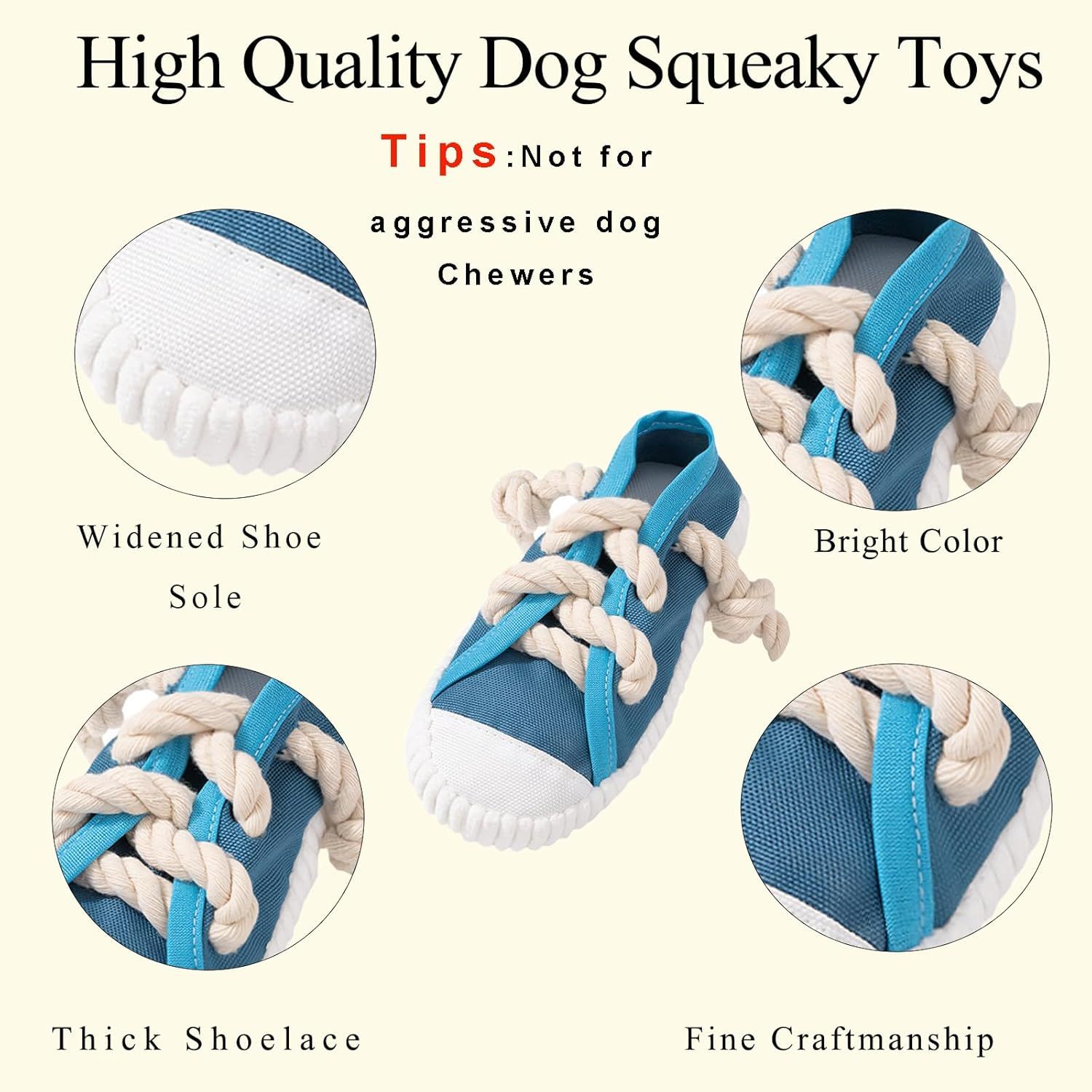 2-Pack Yellow Bite Resistant Slipper Interactive Dog Toy Built in BB Squeaky & Bell - Durable Oxford Cloth and Cotton Rope Chew Toy for Teeth Cleaning & Boredom Relief - Image 3