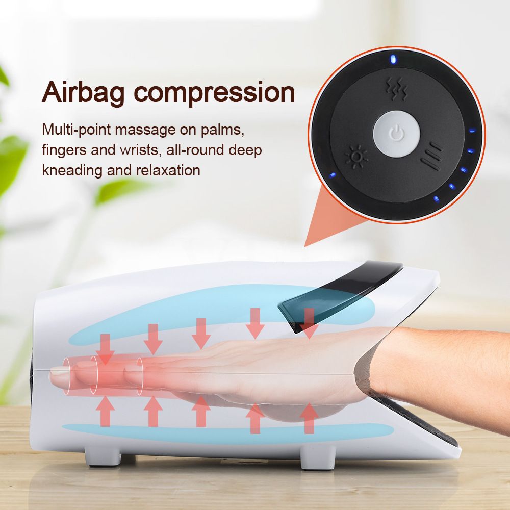 White Portable Electric Hand Massager - USB-C Rechargeable, Airbag Compression, Graphene 42℃ Constant Heating & 5 Levels Intensity for Everyday Use and Arthritis Carpal Tunnel Relief - Image 3