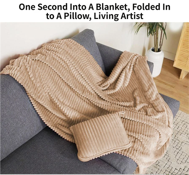 2-in-1 Pink Soft Ribbed Flannel Travel Blanket / Folding Zipper Pillow with Luggage Strap & Hook - 40x60 Inch Portable Dual-Layer Fleece Nap Blanket for Airplane Travel Office Camping - Image 4