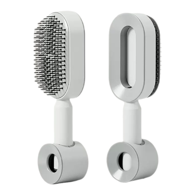 White 3D Airbag Massage Self Cleaning Hair Brush with Base - for Long Hair - One-Click Easy Hair Removal - Scalp Soothing Detangler for Professional Home Hair Care - Image 1