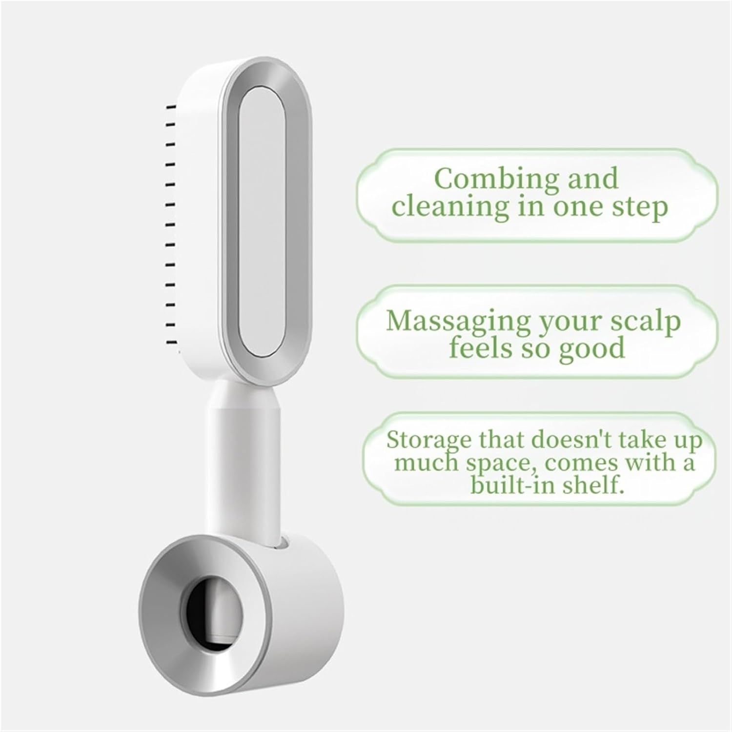 White 3D Airbag Massage Self Cleaning Hair Brush with Base - for Long Hair - One-Click Easy Hair Removal - Scalp Soothing Detangler for Professional Home Hair Care - Image 2