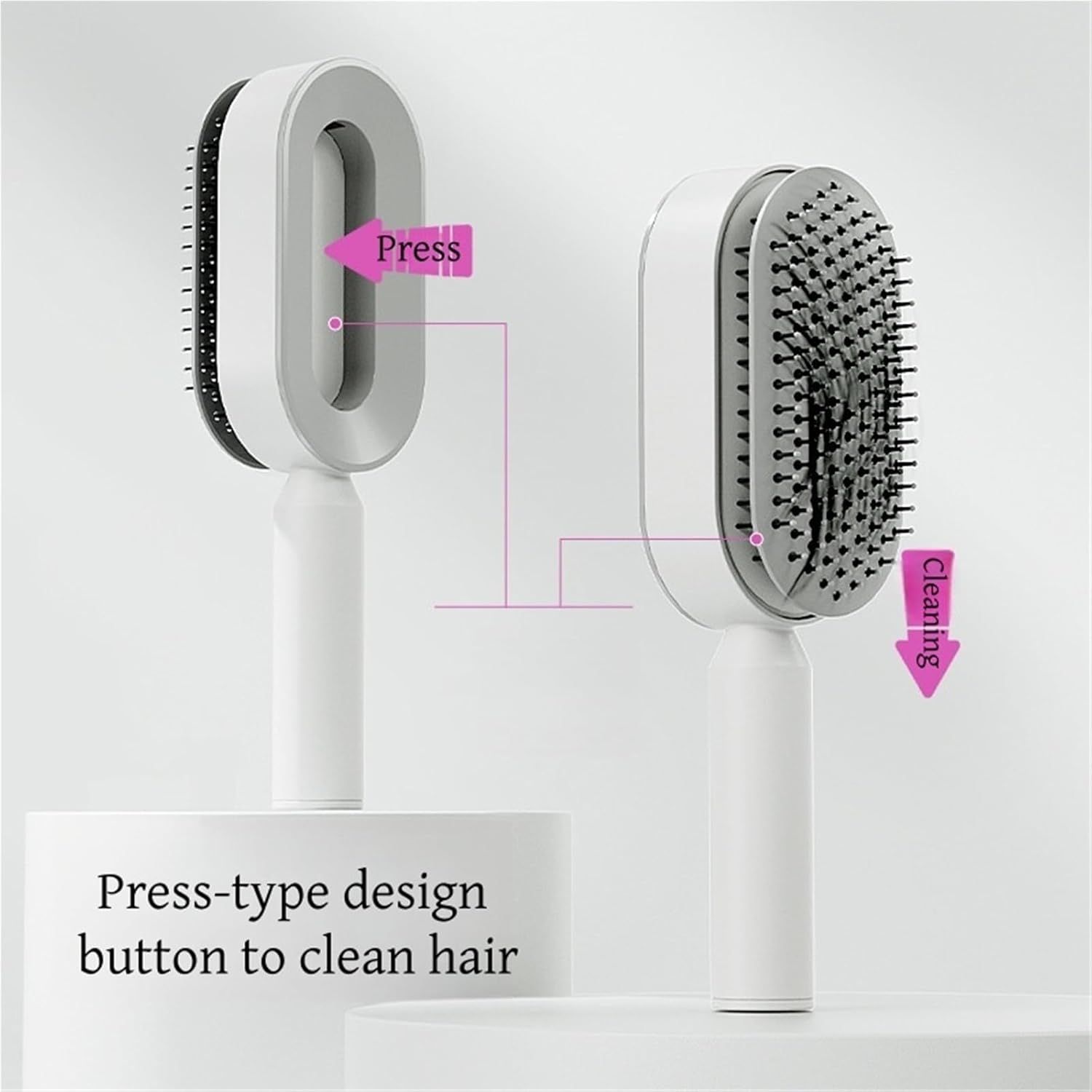 Black and Purple 3D Airbag Massage Self Cleaning Hair Brush with Base - for Long Hair - One-Click Easy Hair Removal - Scalp Soothing Detangler for Professional Home Hair Care - Image 4