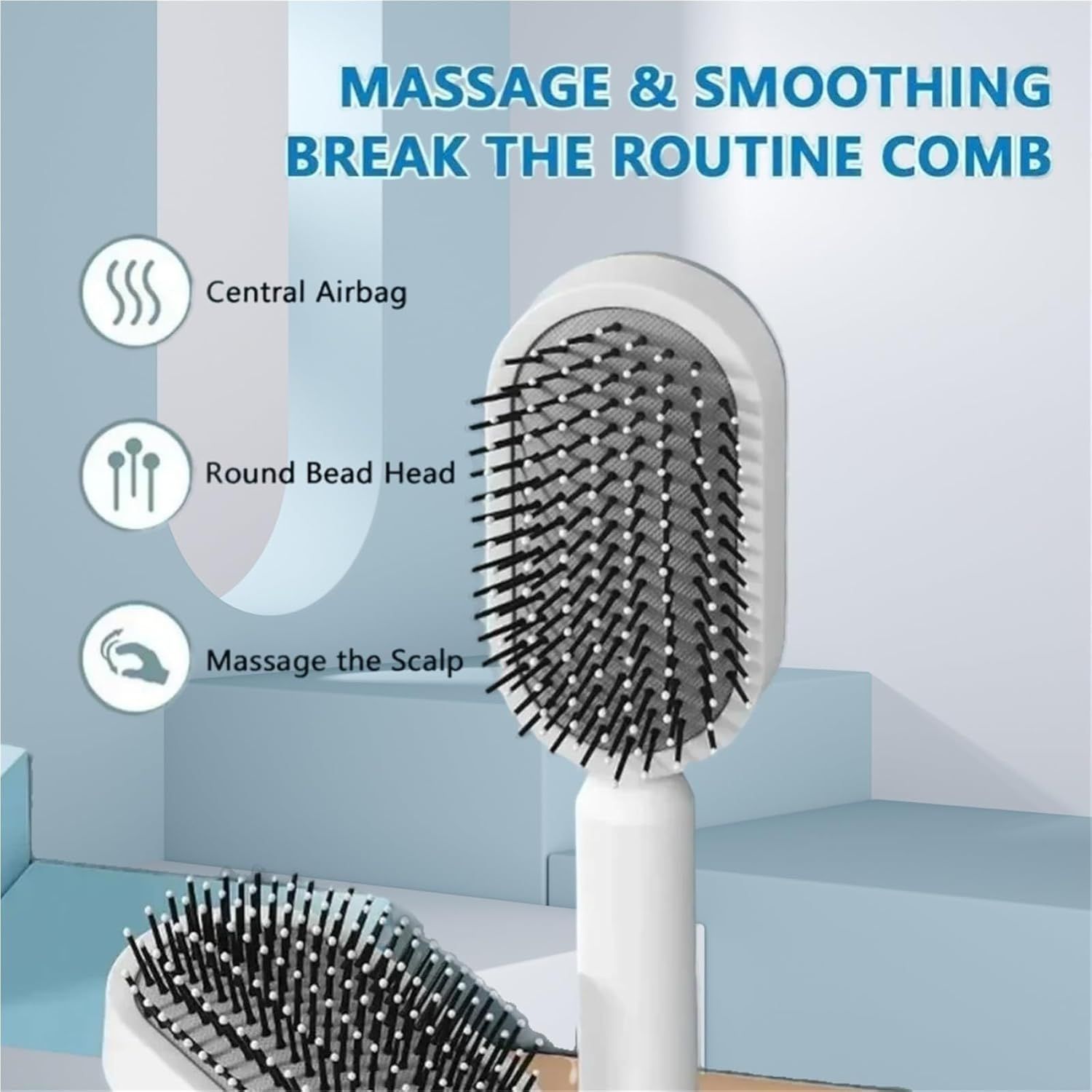 Black and Purple 3D Airbag Massage Self Cleaning Hair Brush with Base - for Long Hair - One-Click Easy Hair Removal - Scalp Soothing Detangler for Professional Home Hair Care - Image 5