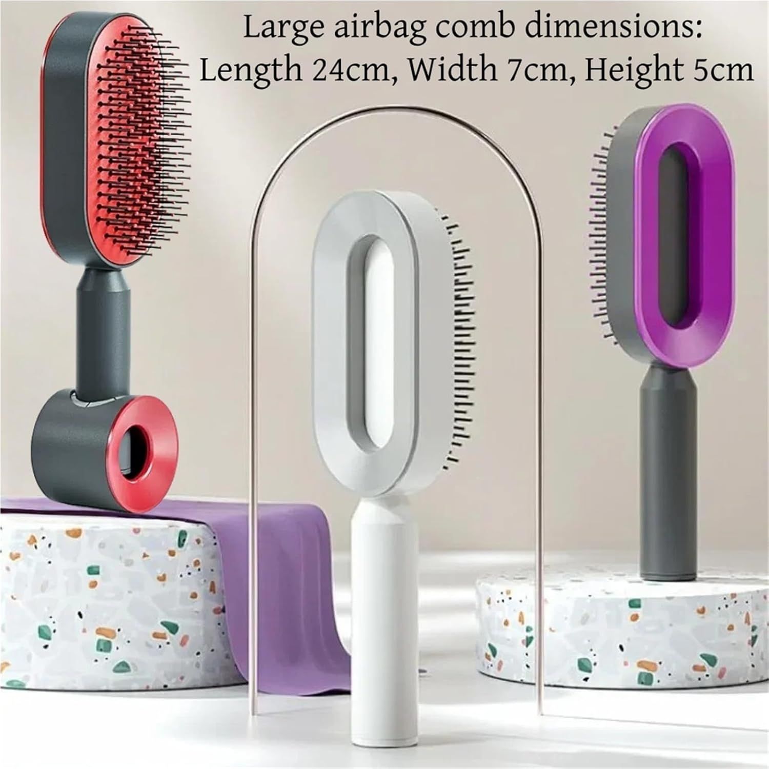 Black and Purple 3D Airbag Massage Self Cleaning Hair Brush with Base - for Long Hair - One-Click Easy Hair Removal - Scalp Soothing Detangler for Professional Home Hair Care - Image 6