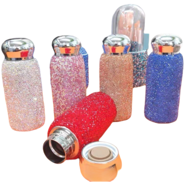 Red Peacock Pattern Handmade Luxury Diamond Insulated Water Bottle – Bling Rhinestone 304 Stainless Steel Pocket Mug (260ml) - Image 8