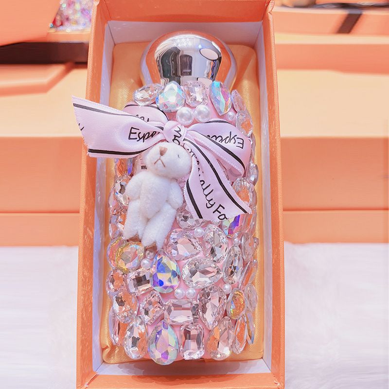 Pink Baby Bear Handmade Luxury Diamond Insulated Water Bottle – Bling Rhinestone 304 Stainless Steel Pocket Mug (260ml) - Image 1