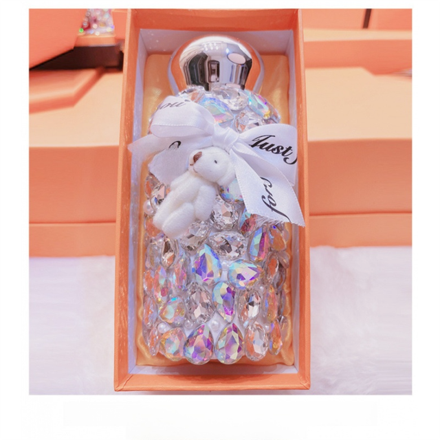 White Baby Bear Handmade Luxury Diamond Insulated Water Bottle – Bling Rhinestone 304 Stainless Steel Pocket Mug (260ml) - Image 1