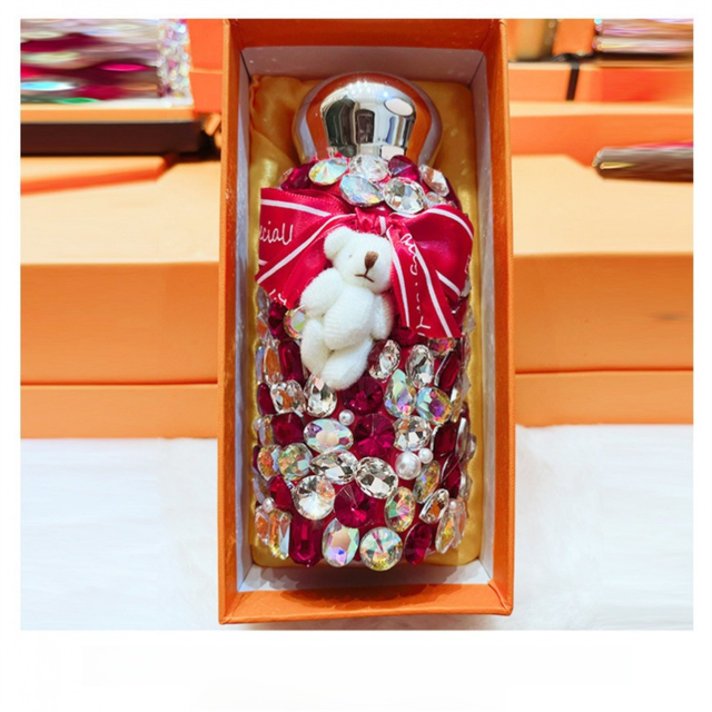 Red Baby Bear Handmade Luxury Diamond Insulated Water Bottle – Bling Rhinestone 304 Stainless Steel Pocket Mug (260ml) - Image 1