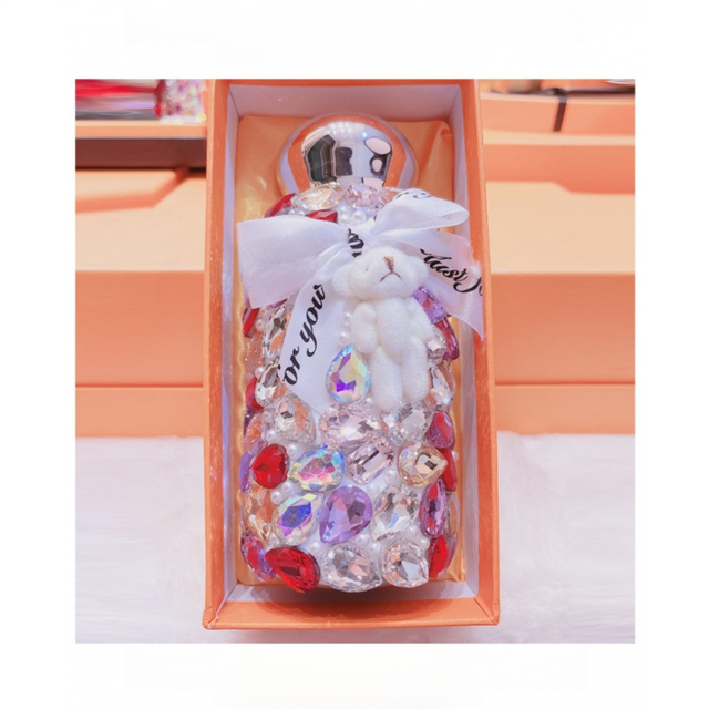 Purple Baby Bear Handmade Luxury Diamond Insulated Water Bottle – Bling Rhinestone 304 Stainless Steel Pocket Mug (260ml) - Image 1