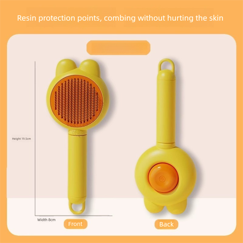 2 Pcs Yellow Pet Self-Cleaning Slicker Brush for Cats and Dogs - Rabbit Ear Design with Stainless Steel Needles and ABS Handle - Gentle Deshedding and Massage Tool for Long Hair Breeds - Image 1