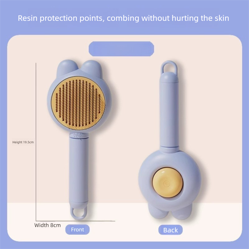 2 Pcs Blue Pet Self-Cleaning Slicker Brush for Cats and Dogs - Rabbit Ear Design with Stainless Steel Needles and ABS Handle - Gentle Deshedding and Massage Tool for Long Hair Breeds - Image 1