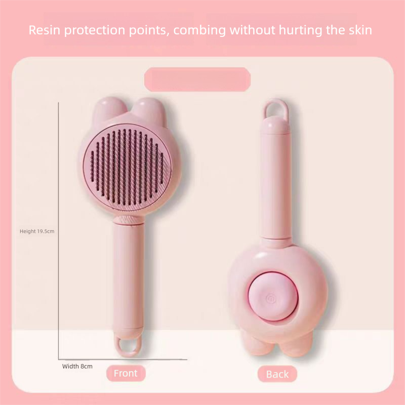 2 Pcs Pink Pet Self-Cleaning Slicker Brush for Cats and Dogs - Rabbit Ear Design with Stainless Steel Needles and ABS Handle - Gentle Deshedding and Massage Tool for Long Hair Breeds - Image 1